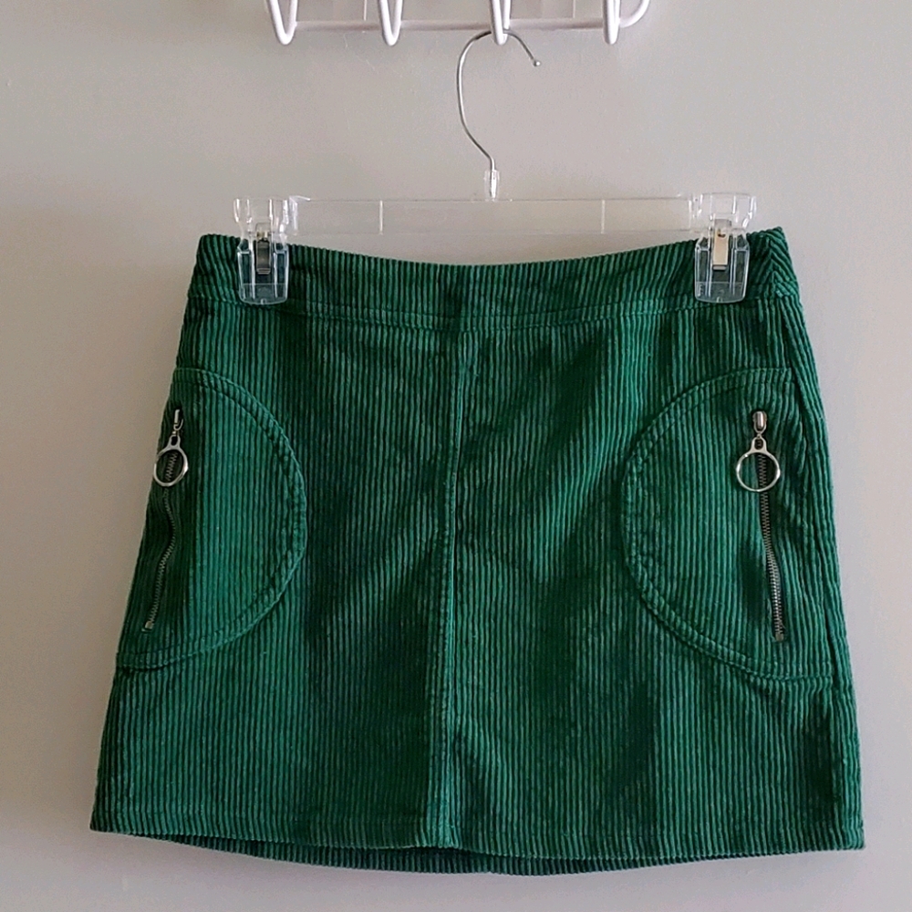 Green corduroy mini skirt